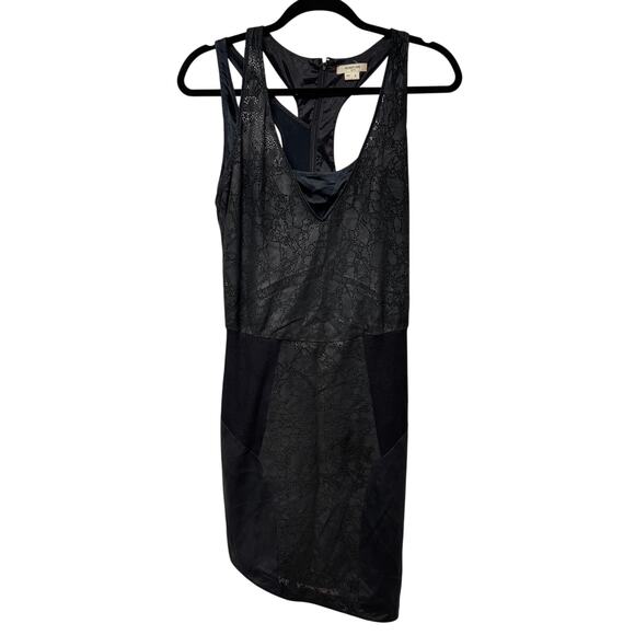 Helmut Lang Womens Laser Cut Rock Lace Leather Asymmetrical Dress Black Size 4 - Picture 1 of 14